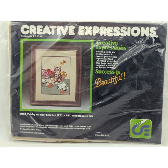 1983 sealed Creative Expressions Needlepoint Tabby On The Terrace 3004 12” X 16” - Picture 3 of 9